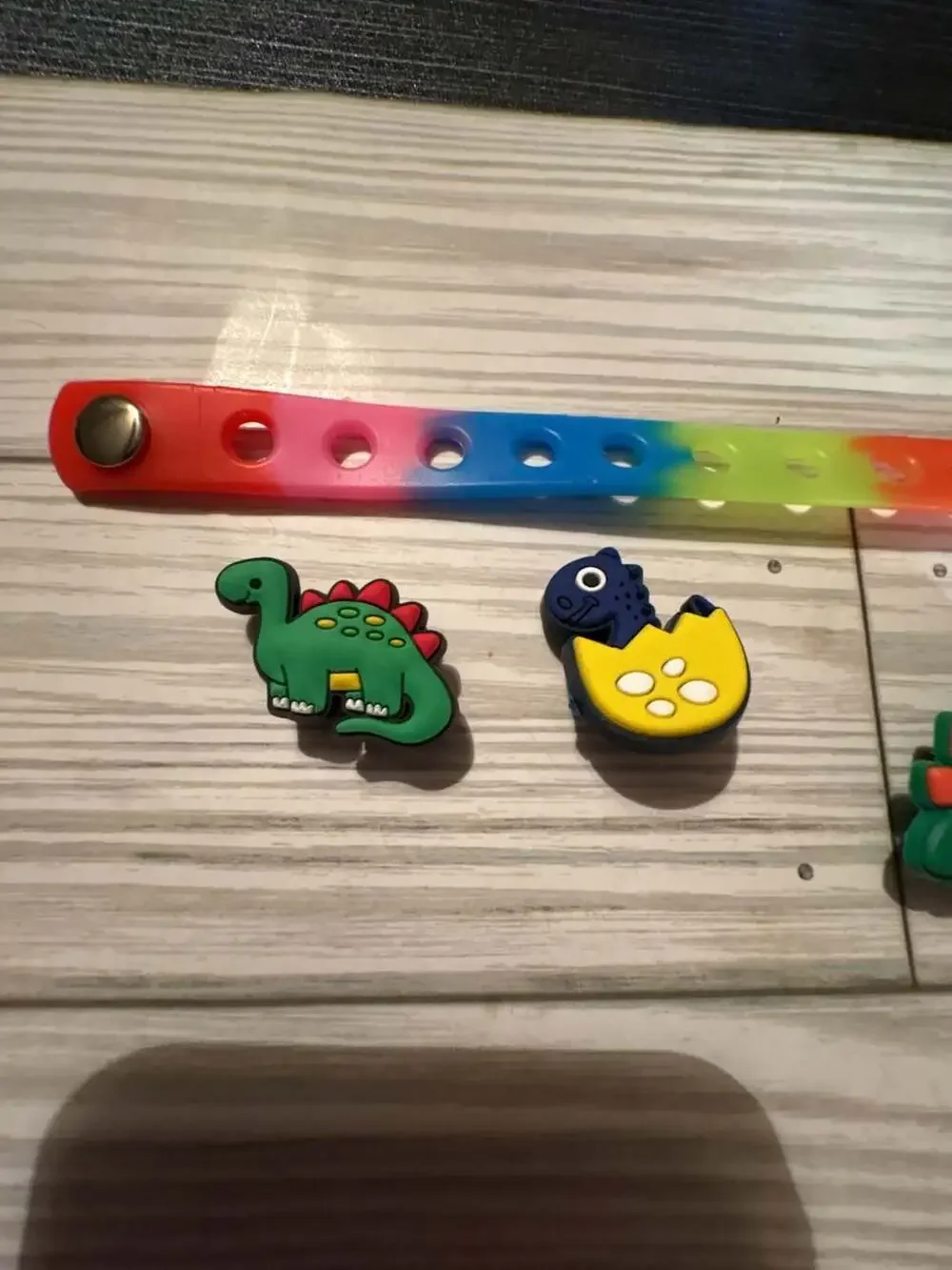 Rainbow Silicone Charm Bracelet with 4 Dinosaur Shoe Charms
